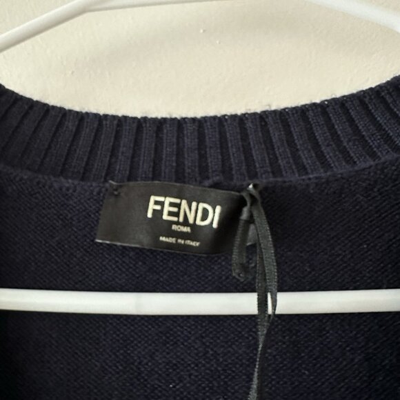 NWT Fendi Logo Intarsia Button-Up Vest Sweater Blue FF Virgin wool 100% Sz 50 - Picture 6 of 10